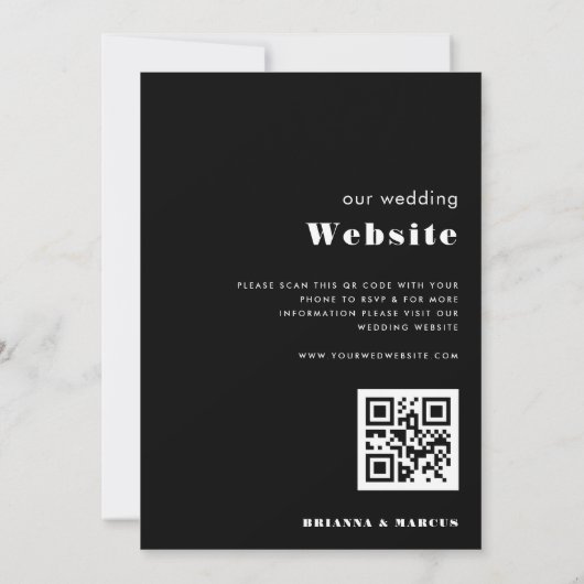 Modern Gold Black Bold Typography QR Code Wedding 招待状 (裏面)