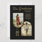 Modern Gold Black Double Grad 2 Photo TMF26 招待状 (正面)