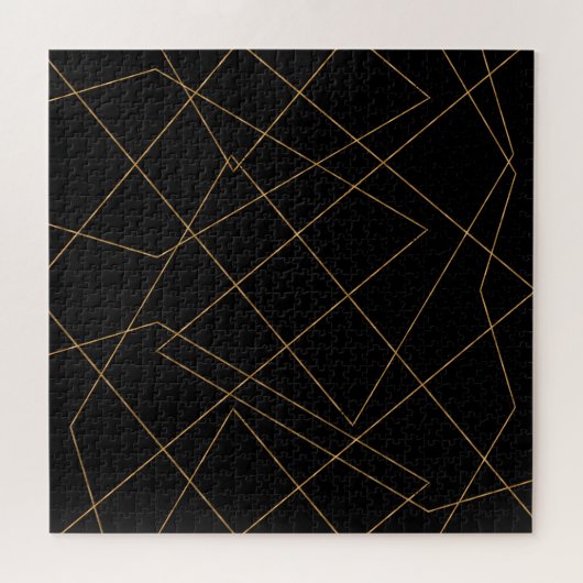 Modern Gold & Black Geometric Strokes Design ジグソーパズル (横)