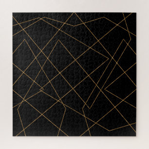 Modern Gold & Black Geometric Strokes Design ジグソーパズル