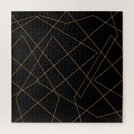 Modern Gold & Black Geometric Strokes Design ジグソーパズル (縦)