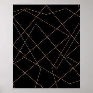 Modern Gold & Black Geometric Strokes Design ポスター