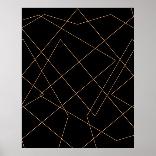 Modern Gold & Black Geometric Strokes Design ポスター (正面)