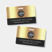 Modern Gold Black Logo Employee ID バッジ (正面＆裏面)