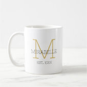 Modern Gold Black Minimalist Initial Name Monogram コーヒーマグカップ (左)