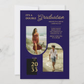 Modern Gold Blue Double Grad 2 Photo TMF26 招待状 (正面)