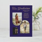 Modern Gold Blue Double Grad 2 Photo TMF26 招待状 (スタンド正面)