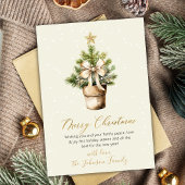 Modern Gold Bow Neutral Watercolor Christmas Tree シーズンカード