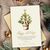 Modern Gold Bow Neutral Watercolor Christmas Tree シーズンカード