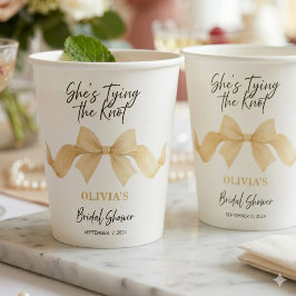 Modern Gold Bow She's Tying the Knot Bridal Shower 紙コップ