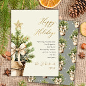 Modern Gold Bow Watercolor Christmas Tree Happy シーズンカード