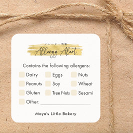 Modern Gold Brush Stroke Allergy Alert スクエアシール