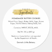 Modern Gold Brush Stroke Bakery Ingredient Product ラウンドシール (正面)
