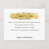 Modern Gold Brush Stroke Cookie Care Instructions サンキューカード (正面)