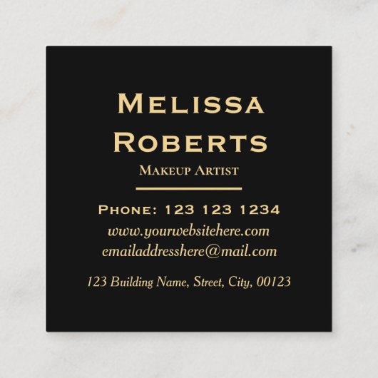 Modern Gold Brush Stroke Make Up Artist スクエア名刺 (裏面)