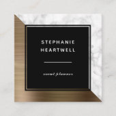 Modern Gold Brushed Metal White Marble Black スクエア名刺 (正面)