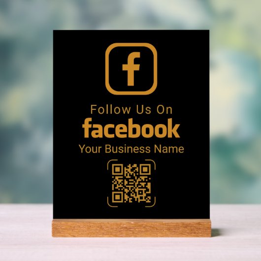 Modern Gold Business Facebook QR Code アクリルサイン (ニュートラル)
