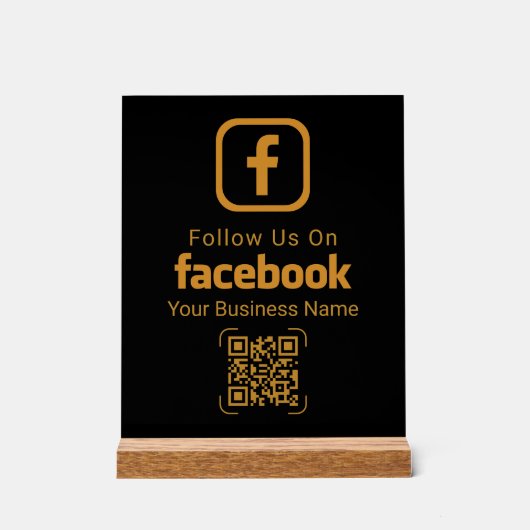 Modern Gold Business Facebook QR Code アクリルサイン (正面)