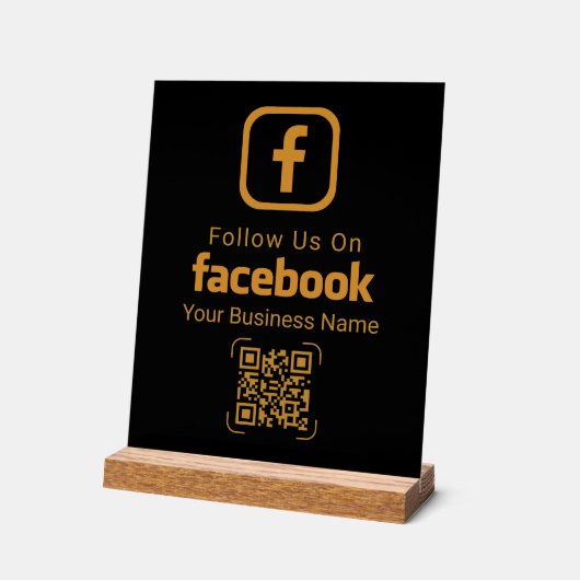Modern Gold Business Facebook QR Code アクリルサイン (傾斜)