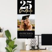 Modern Gold Calligraphy Photo Black Graduation Pos ポスター (ホームオフィス)