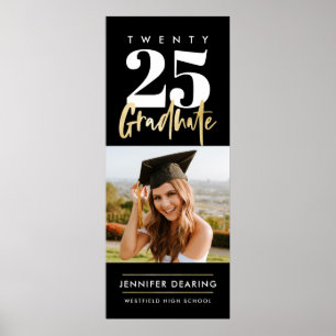 Modern Gold Calligraphy Photo Black Graduation Pos ポスター