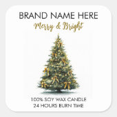 Modern Gold Christmas Tree Candle Label スクエアシール (正面)