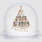 Modern Gold Christmas Tree Family Photo Snow Globe (正面)