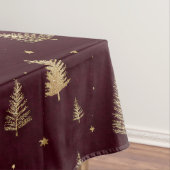 Modern Gold Christmas trees pattern on burgundy テーブルクロス (インサイチュ)