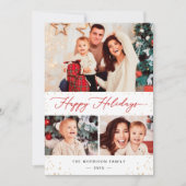 Modern Gold Confetti Happy Holidays Script 3 Photo シーズンカード (正面)