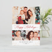 Modern Gold Confetti Happy Holidays Script 3 Photo シーズンカード (スタンド正面)