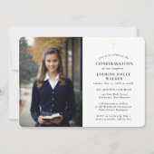 Modern Gold Cross Photo Confirmation Invite 招待状 (正面)