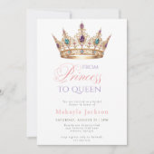 Modern Gold Crown Elegant Bridal Shower Invitation 招待状 (正面)