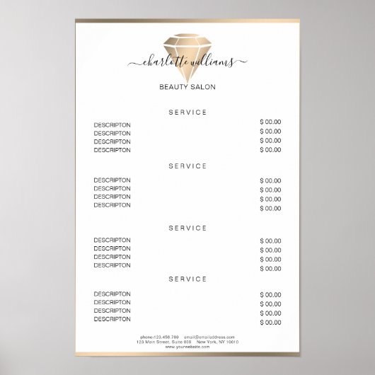 Modern Gold Diamond Price List Poster ポスター (正面)