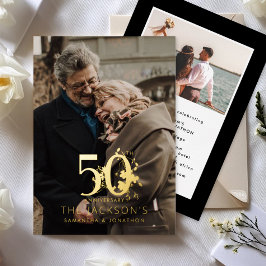 Modern Gold Floral Formal 50th Wedding Anniversary 箔招待状