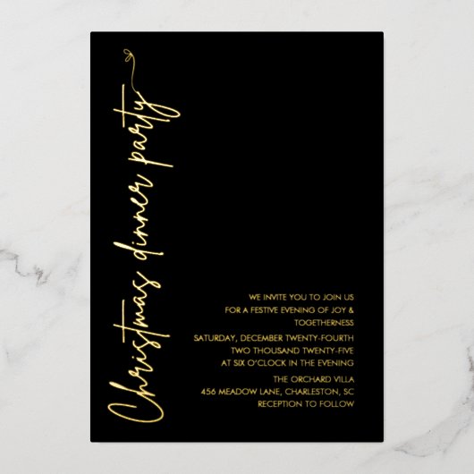 Modern Gold Foil Christmas Dinner Party 箔招待状 (正面)