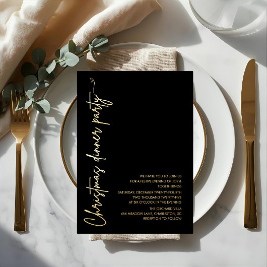 Modern Gold Foil Christmas Dinner Party 箔招待状