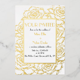 Modern Gold Foil Floral Wedding Invitation 箔招待状