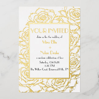 Modern Gold Foil Floral Wedding Invitation 箔招待状
