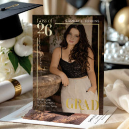 Modern Gold Foil Graduation Photo Announcement 箔招待状