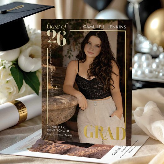 Modern Gold Foil Graduation Photo Announcement 箔招待状
