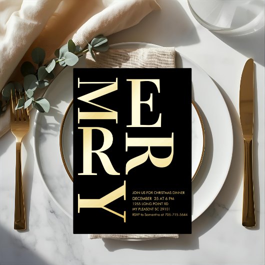 Modern Gold Foil “MERRY” Christmas Party 箔招待状