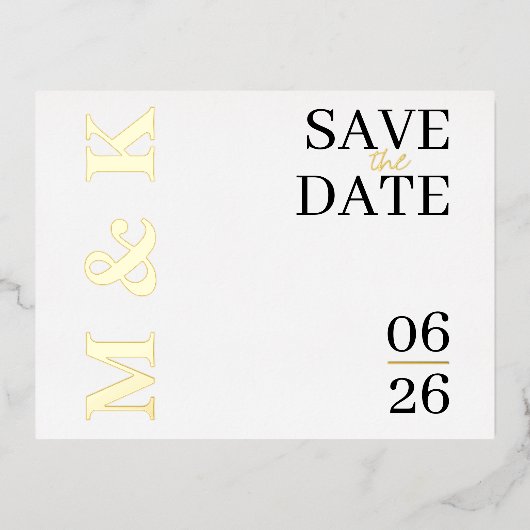Modern Gold Foil Save the Date Cards 箔シーズンポストカード (正面)