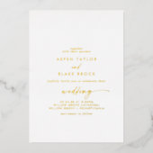 Modern Gold Foil Script Couple & Parents Wedding 箔招待状 (正面)