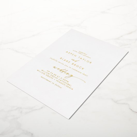 Modern Gold Foil Script Couple & Parents Wedding 箔招待状 (回転した状態)