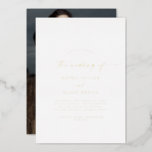 Modern Gold Foil Script Photo Wedding 箔招待状<br><div class="desc">This modern gold foil script photo wedding foil invitation is perfect for a minimalist wedding. The simple design features unique industrial lettering typography with modern boho style. Customizable in many colors. Keep the design minimal and elegant, as is, or personalize it by adding your own graphics and artwork. Personalize the...</div>