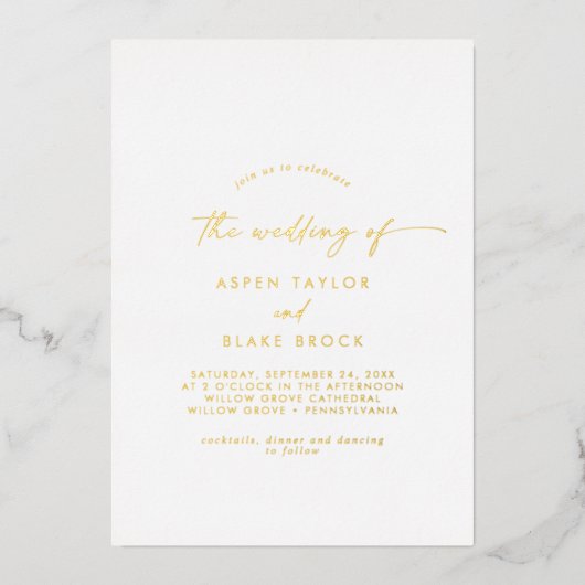 Modern Gold Foil Script The Wedding Of 箔招待状 (正面)