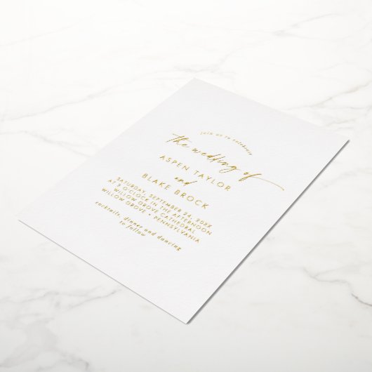 Modern Gold Foil Script The Wedding Of 箔招待状 (回転した状態)
