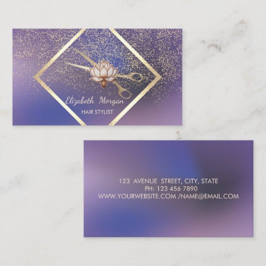 Modern Gold Frame,Confetti,Scissors Lotus Purple 名刺 (正面/裏面)