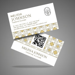 Modern Gold Geometric Wedding Planner QR Business  名刺