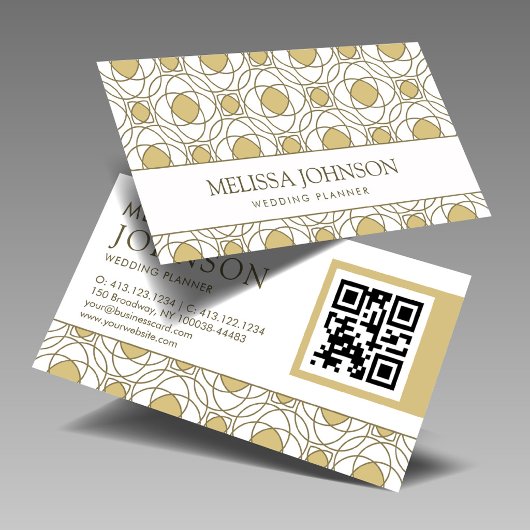 Modern Gold Geometric Wedding Planner QR Business  名刺